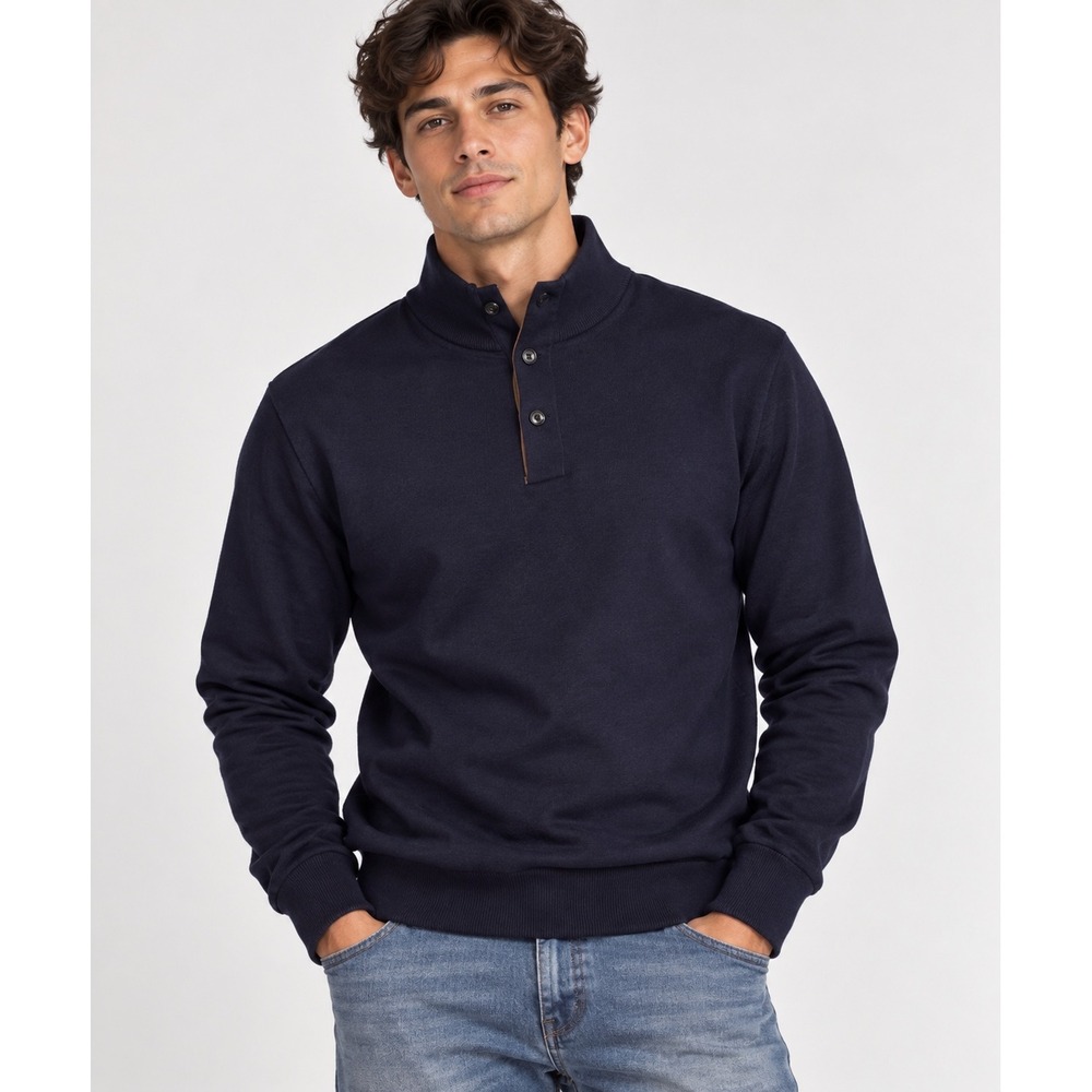 Polo Ralph Lauren Merino Wool Suede Trim Mock Neck Medium Preppy Silent Luxury